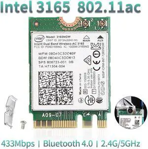 Dual Band Wireless-AC 3165NGW For Intel 3165 M.2 NGFF 802.11ac WiFi WLAN Network Card 433Mbps 2.4G/5Ghz Bluetooth 4.0 Windows