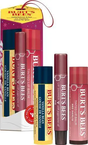 BURT'S BEES MISTLETOE KISS GIFT PACK VANILLA BEAN TINTED LIP BALM & LIP SHIMMER