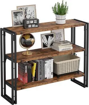 IRONCK Bookshelf 3 Tier Shelf, 43 Inch Industrial Bookcase, Wood Storage Shelf with Metal Frame for Living Room, Rustic Brown