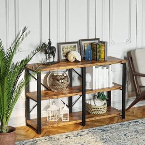 IRONCK Bookshelf Double Wide 3 Tier, Industrial Bookcases, Wood and Metal Bookshelves, Book Shelves for Home Office Decor Display, Easy Assembly, Vintage Brown