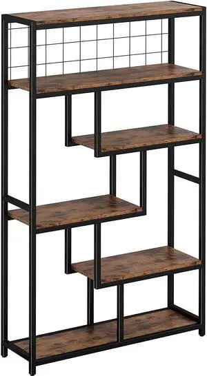 IRONCK Bookshelves and Bookcases 6-Shelf Etagere Bookcase, Industrial Open Display Shelves Geometric Bookcase with Sturdy Metal Frame