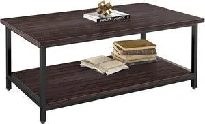 IRONCK Modern Coffee Table,41" Small Lving Room Tables,Easy Assembly,Tea Table with Storage Shelf,Wood Look Accent Furniture with Metal Frame, Rustic Home Decor, Black Espresso