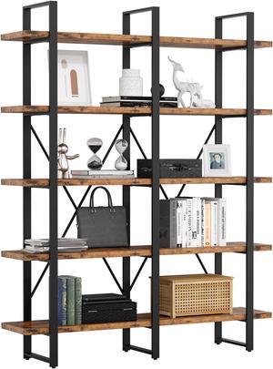 IRONCK Industrial Bookshelf and Bookcase Double Wide 5 Tier, Large Open Shelves, Wood and Metal Bookshelves for Home Office Furniture, Easy Assembly, Rustic Brown