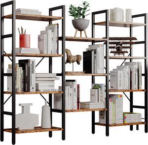 IRONCK Bookcases and Bookshelves Triple Wide 4 Tiers Industrial Bookshelf, Large Etagere Bookshelf Open Display Shelves with Metal Frame for Living Room Bedroom Home Office