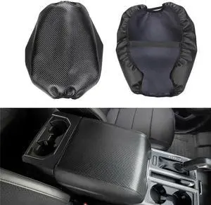 Yassdwbn Carbon Fiber Look Armpad Center Console Armrest Cover For Ford F150 2015-2020 Pu Leather