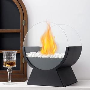 Round Glass Tabletop Fire Bowl Pot 13.5" Tall Portable Tabletop Fireplace Clean Burning Bio Ethanol Ventless Fireplace for Indoor Outdoor Patio Parties Events