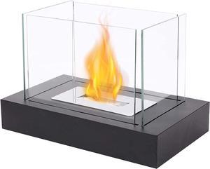 Rectangular Tabletop Fire Bowl Pot with Four-Sided Glass 13.5" L Portable Tabletop Fireplace Clean Burning Bio Ethanol Ventless Fireplace for Indoor Outdoor Patio Parties Events