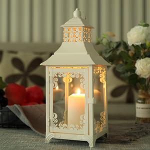 JHY DESIGN Decorative Candle Lantern 14.5''High Vintage Style Hanging Lantern Metal Candleholder for Indoor Outdoor Events Parities and WeddingsWhite