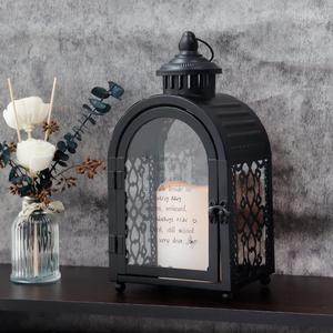 Memorial Lantern 11'' High Walk Beside Us Remembrance Lantern With Automatic Timer LED Candle And Love Pattern Bereavement Sympathy Gifts For Funeral Memorial Service Loss of Loved One (Black)