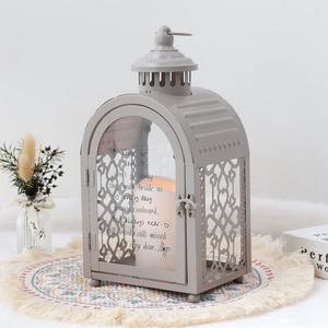 Memorial Lantern 11'' High Walk Beside Us Remembrance Lantern With Automatic Timer LED Candle And Love Pattern Bereavement Sympathy Gifts For Funeral Memorial Service Loss of Loved One (Grey)