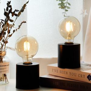 JHY DESIGN Set of 2 Black Table Lamp Battery Powered 7" Tall Cordless Lamp Light with Edison Style Bulb Battery Operated Great for Living Room Bedroom Weddings Parties Patio Events Indoors Outdoors