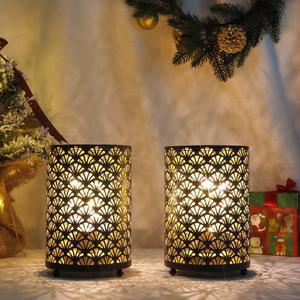 Set of 2 Battery Operated Lamp 6.5'' Tall Metal Cordless Table Lamp Bronze Lanterns with Warm Fairy Lights Bulb