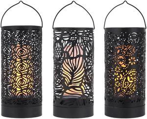 LED Flame Effect Light, 7-Inch High Battery Operated Breathing Lamp, Floral Hollow Design Lantern Set with Timer