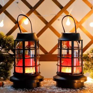 Battery-Operated LED Lanterns, Set of 2, 5"x5"x8", Volcano Flame Flickering Breath Lights