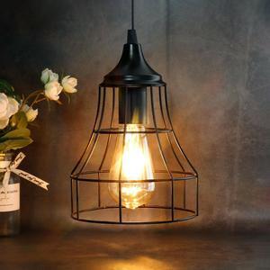 Hanging Lamp Black Battery Powered Decorative Pendant Lamp Metal Cage Battery Lamp with 6 Hours Timer