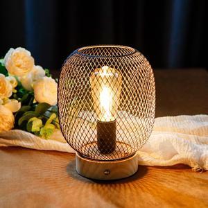 Dimmable Touch Bedside Table Lamp Metal Cage Rechargeable Battery Powered Lamp