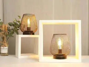 JHY Design Set of 2 Metal Cage LED Lantern Battery Powered, Cordless Accent Light with LED. Great for Weddings,Parties,Patio, Events for Indoors Outdoors.
