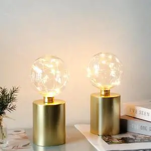 JHY DESIGN Set of 2 Gold Table Lamp Battery Powered 8''Tall Cordless Lamp Light Battery Operated Great for Living Room Bedroom Weddings Parties Patio Events Indoors Outdoors