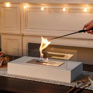 Rectangular Tabletop Fire Pit Portable Indoor & Outdoor Table Top Fire Pit 5.5"H White
