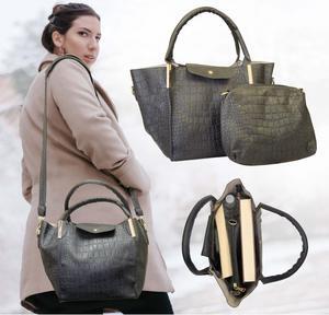 Midsize Faux Leather Tote Bag Shoulder Bag   + Companion Crossbody Purse - Black