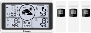Geevon Weather Station Wireless Indoor Outdoor Thermometer Multiple Sensors, Digital Temperature Humidity Monitor with Removable DIY Label Stickers, Dual Alarms and Adjustable Backlight