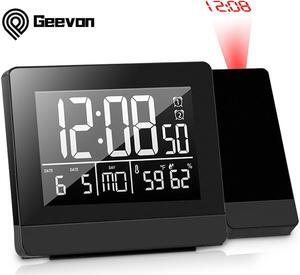 Geevon Projection Clock With Temperature And Humidity Table Watch USB Digital LED Date Snooze Function Projector Alarm Clocks