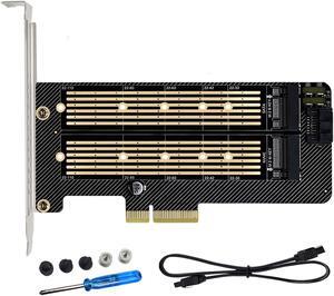 Bailink Dual M.2 PCIE Adapter, M.2 SSD NVME (M Key) & SATA (B Key) Adapter with SATA cable for One M.2 NVMe and One SATA SSD 22110/2280/2260/2242/2230 to PCI-e x4 Host Controller Expansion Card