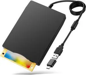 Bailink USB Floppy Disk Reader, 3.5 inch External Portable 1.44 MB FDD Floppy Disk Drive,USB Type A&C Floppy Disk Drive for Windows 11/10/8/7/2000/XP PC Laptop Desktop Notebook Computer,Black
