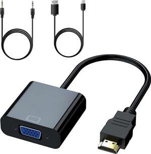 HDMI to VGA, Gold-Plated HDMI to VGA Adapter (Male to Female) with 3.5mm Audio Jack and USB Power Supply for Computer, Desktop, Laptop, PC, Monitor, Projector, HDTV, Chromebook, Raspberry Pi, Roku, Xb