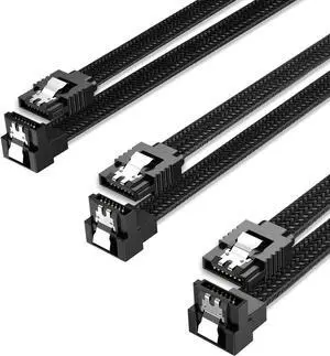 Bailink 3 PACK SATA Cable III 3 Pack 90 Degree Straight to Right Angle 6Gbps HDD SDD SATA Nylon Braided Data Cable with Locking Latch 50cm 19.68 Inch for SATA HDD, SSD, CD Driver, CD Writer, Black
