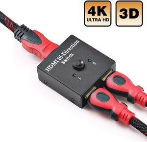 2 Ports High Performance HDMI Switch Splitter, Bi-direction 4K HDMI Splitter 2 x 1/1 x 2 No External Power Required, 2 Ports HDMI Switcher Supports Ultra HD 4K 3D 1080P for PS4 Xbox Fire Stick Roku