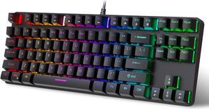 Bailink TKL True Mechanical Gaming Keyboard, RGB LED Rainbow Backlit 60% keyboard with Blue Switches, 17 LED Lighting Modes, 100% Anti-Ghosting Waterproof Keyboard for PC/Mac Laptop IBM PC PS4 PS5 Xbo