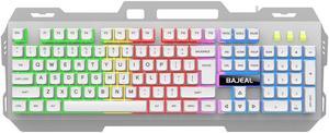 Wired Membrane Gaming Keyboard, Backlit RGB LED, Metal Base, Phone Holder, 12 Multimedia Function Quiet Keys-for Computer, PC, Desktop, Gamer,Black White
