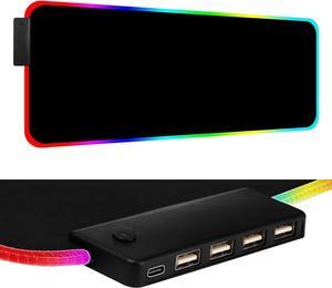 Bailink Gaming Mouse Pad RGB Mouse Pad with 4 Port USB Ports and 14 Lighting Modes Large Non-Slip Rubber Base Waterproof Mouse Pad for Games, MacBook, PC, Laptop, 31.5x11.8x0.16 inch,Black