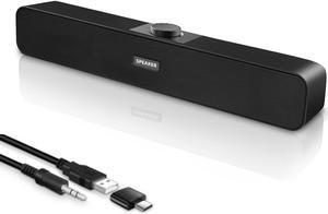 Computer Speakers, Wired USB Mini Sound Bar Speaker for PC Tablets Laptop MP3 Mac Air/Pro come with 3.5 mm Aux PC Mini Stereo Speakers Powered by USB (USB-C to USB Adapter Included) (Black)