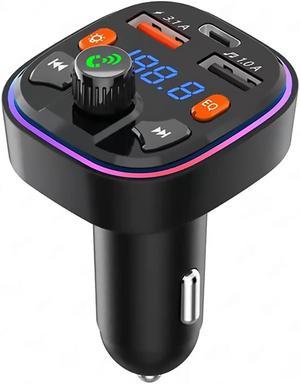 Bailink Bluetooth FM Transmitter for Car, Bluetooth Car Adapter with Dual USB Port and Type-C PD Car Charger, Wireless FM Radio Transmitter, Handsfree Calling, 7 Colors LED Backlit