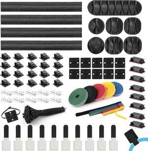 Bailink 204PCS Cable Management Kit,4 Cable Sleeve 38 Cable Clips with 7 Cord Holders, 30+5Roll Cable Organizer Straps and 100 Fastening Cable Ties,20 Cable Zip Tie Mounts for Computer TV Under Desk