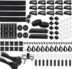 300 Pcs Cable Management Kit,4 Cable Sleeves,37 Cable Clips,7 Cable Holders,10 Zip Tie Mounts,20 Cable Clip Nails,200 Cable Fastening Ties,20+2 Roll Cable Straps for TV PC Computer Under Desk