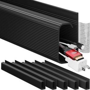 Cable Management 96'' J Channel-6 Pack Cord Cover- Cable Raceway - Cable Management Under Desk, Adhesive Stripe Built-in 6X16in- Easy to Install Desk Cord Organizer- Cable management tray, Black