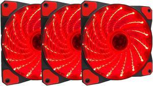 3 Pack 120mm PC Case Cooling Fan, Bailink 120mm Blue LED Ultra Silent Case Fan,Computer LED Cooler High Airflow Fans with 15 LEDs & Anti-Vibration Rubber Pads - (3 Pack) Red