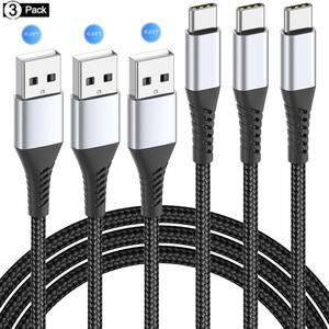 USB Type C Cable, 3 Pack 6.6ft USB A to USB C Nylon Braid 60W Fast Charging Cord Super Speed Data Sync Transfer Charger Cable Compatible with Galaxy S20 S10 S9, Note 20 10, LG,ONEPLUS iPhone 15/15 Pro