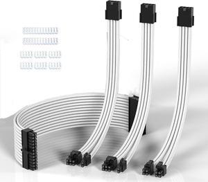 Bailink PSU Cable Extension ATX Sleeved Custom Mod GPU PC Power Supply Soft Nylon Braided with Comb Kit 24PIN/8PIN to 6+2Pin/ 8PIN to 4+4PIN-30CM 300MM - White