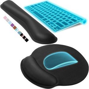 Ergonomic Mouse Pad with Wrist Rest, Comfortable Keyboard Wrist Rest, Memory Foam Wrist Rest for Computer Keyboard, Mouse Pad Set for Easy Typing & Pain Relief for Office & Home, Black