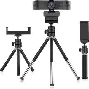 Lightweight Mini Webcam Tripod for Smartphone, Compatible with Logitech Webcam C920 C922 Small Camera Desk Tripod Mount Cell Phone Holder Table Stand (Black)