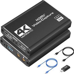 4K Capture Card, Audio Video Capture Card with Microphone 4K HDMI Loop-Out, 1080p 60fps Video Recorder for Gaming/Live Streaming/Video Conference/Nintendo Switch/PS4/OBS/Camera/PC