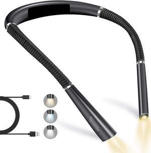 Bailink 2024 Updated LED Neck Book Light,Hands Free Rechargeable 3 Colors & Stepless Dimming, Flexible Bendable Arms, and Long-Lasting Performance Book Light for Reading in Bed - Black