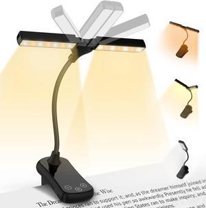 Bailink LEDs Rechargeable Book Light, 1600K to 6000K, Adjustable Dual Heads, Eye Care Reading Lamp Clip on Book/Desk, Stepless Dimming 24 Modes, Touch Control, Up to 80Hrs, Study, Work, Sleep, Gift
