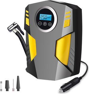 Bailink 2025 Updated Tire Inflator Portable Air Compressor Car Tire Pump with 3 Nozzle Adaptors and Digital LED Light DC 12V Electric Car Air Pump for Car Tires and Other Inflatables Yellow/Black