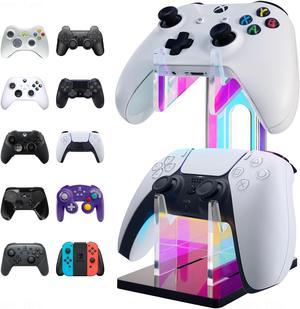 Bailink Iridescent Acrylic 2-Tier Universal Game Controller Headset Holder Stand for PS5 Xbox ONE Switch Colorful Controller Stand Gaming Accessories Anti-Slip Stable Acrylic Clear Headphone Holder