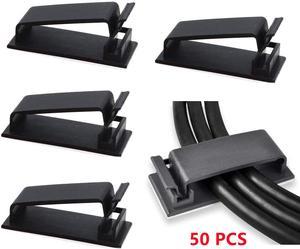 Bailink 50Pcs Self Adhesive Cable Management Clips, Cable Organizers Wire Clips Cord Holder for TV PC Ethernet Cable Under Desk Home Office - Black, come with a storage box